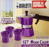 Picture of ביאלטי סט מוקה סגולה + 3 כוסות מעוצבות - Bialetti Moka Color