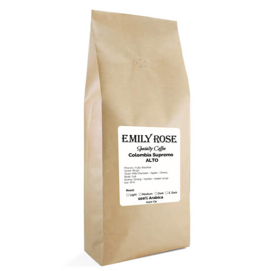 Emily Rose קפה קלוי טרי קולומביה סופרימו אלטו 100% ערביקה - 250 גרם
